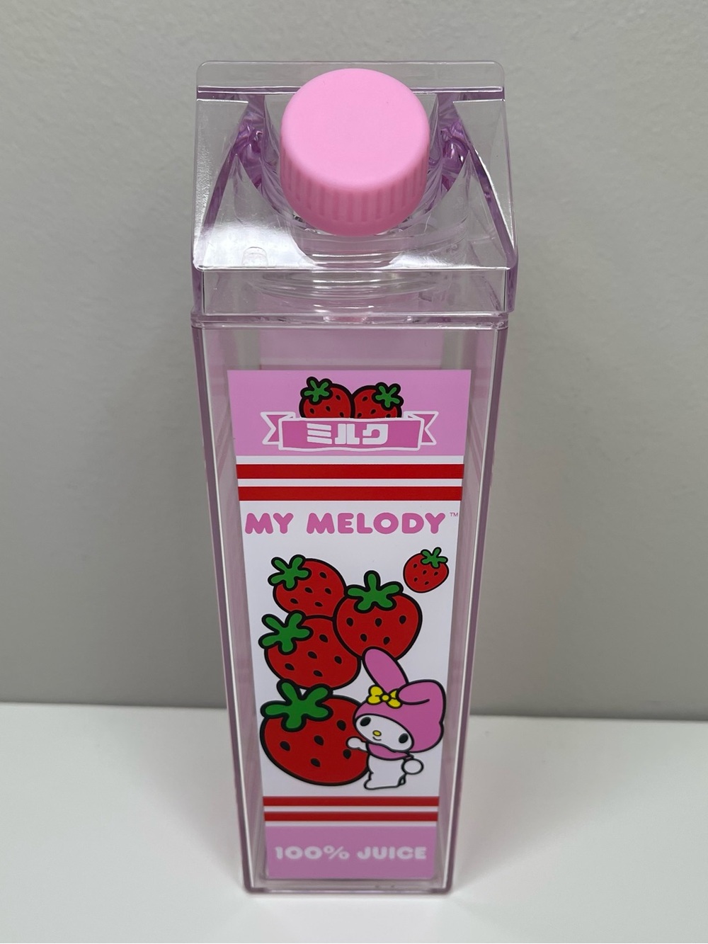 Sanrio My Melody Strawberry Milk Carton Plastic Water Bottle (Pink) 16 oz.
